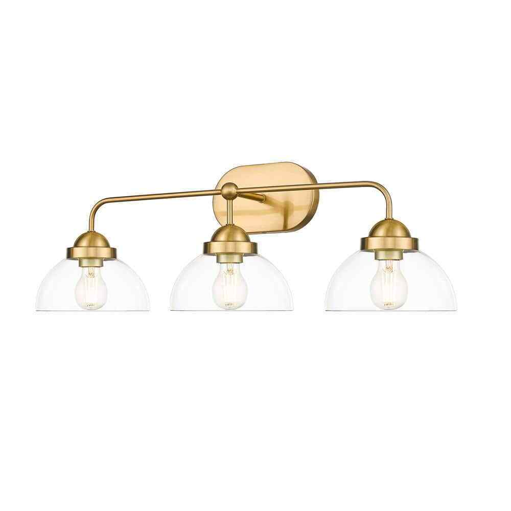 Home Decorators Lowry 30 in. 3-Light Brushed Gold Vanity Light w/ Glass Shades