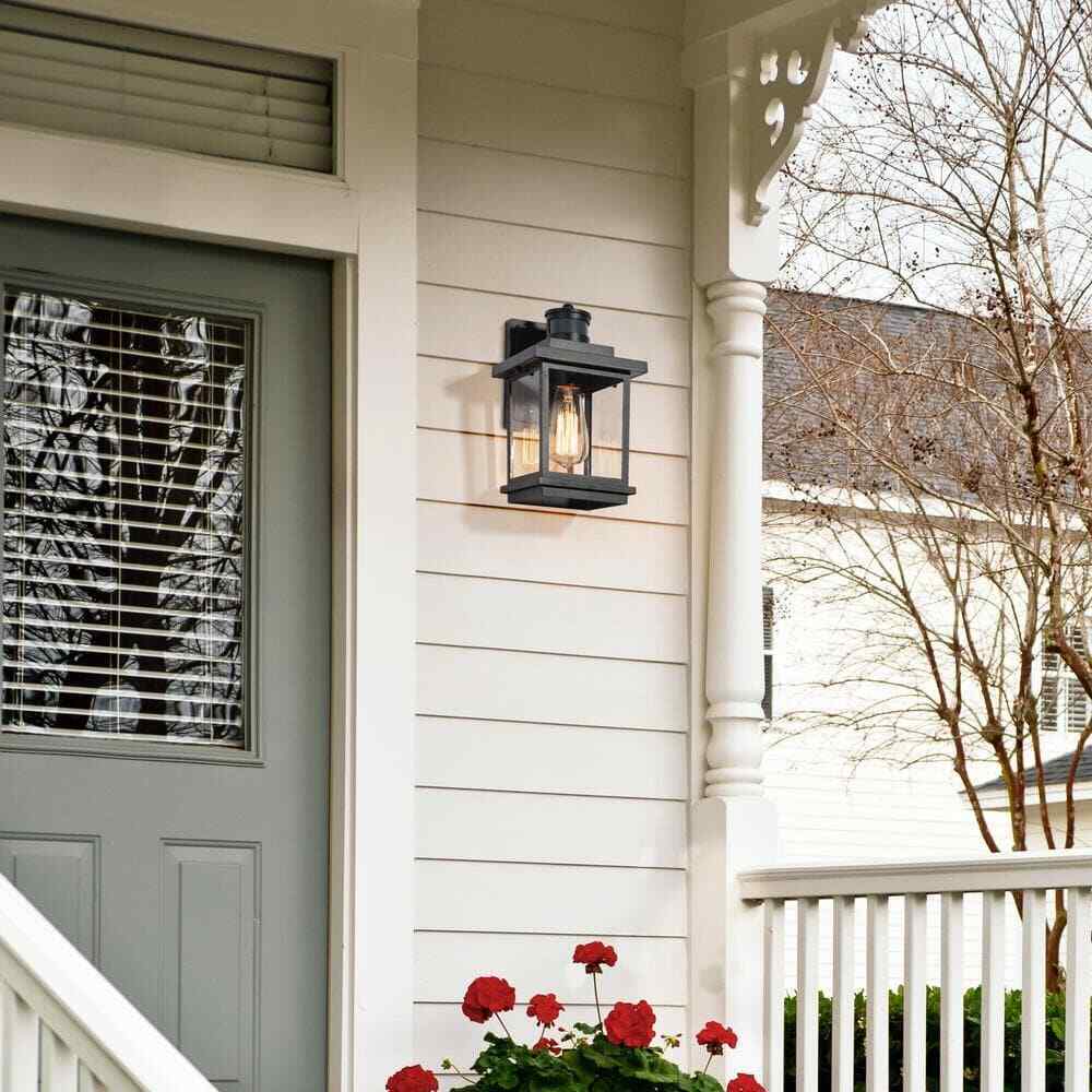 LNC Modern Motion Sensing Outdoor Wall Lantern Textured Black Wall Light Garage