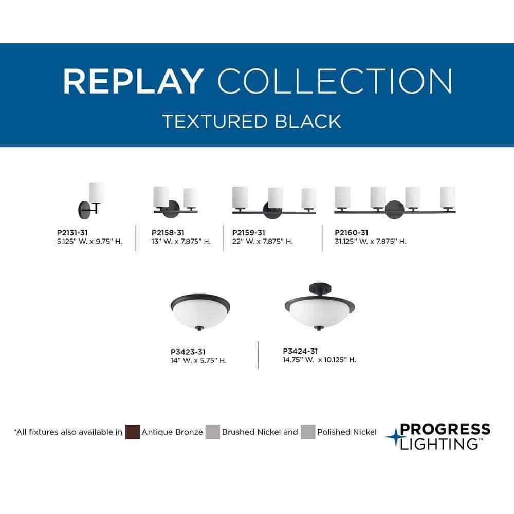 Progress Lighting Replay 2-Light Textured Black Etched Glass Bath Vanity Light