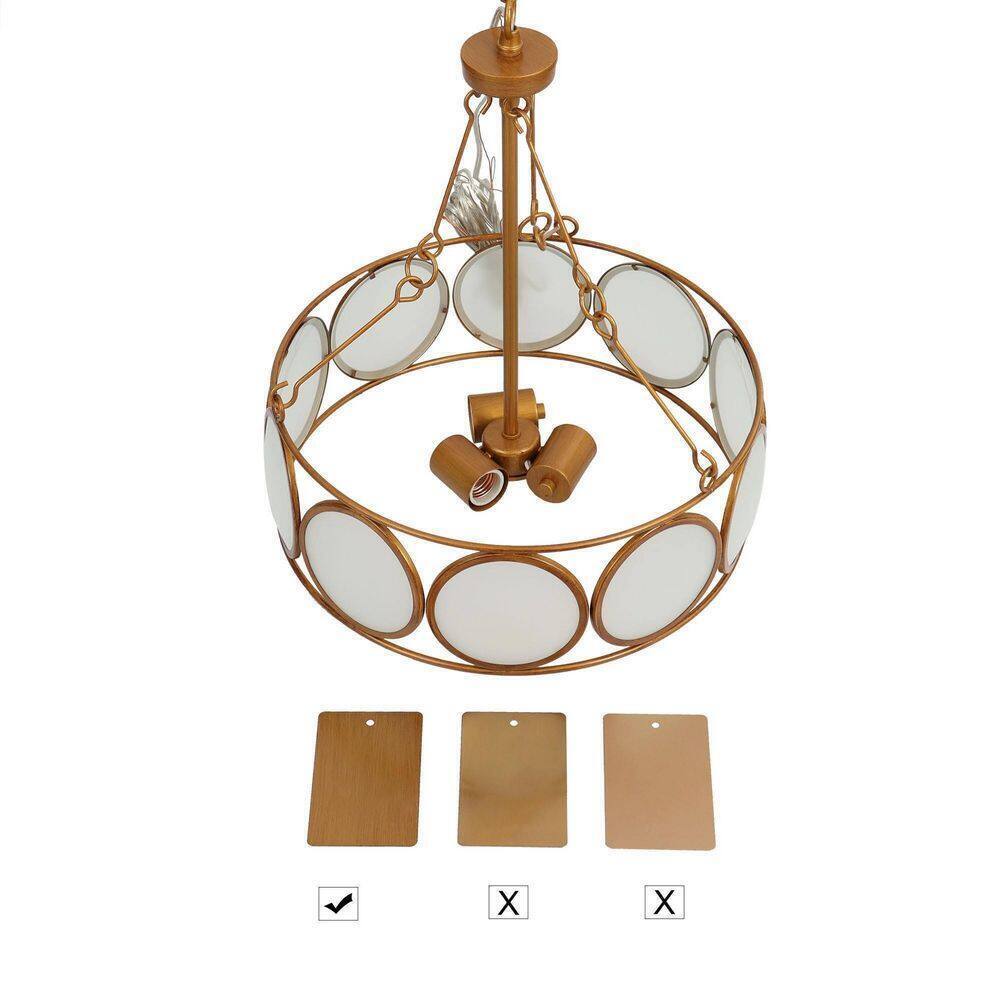 Zevni 3-Light Antique Gold Modern Pendant Light Frosted Glass Round Chandelier