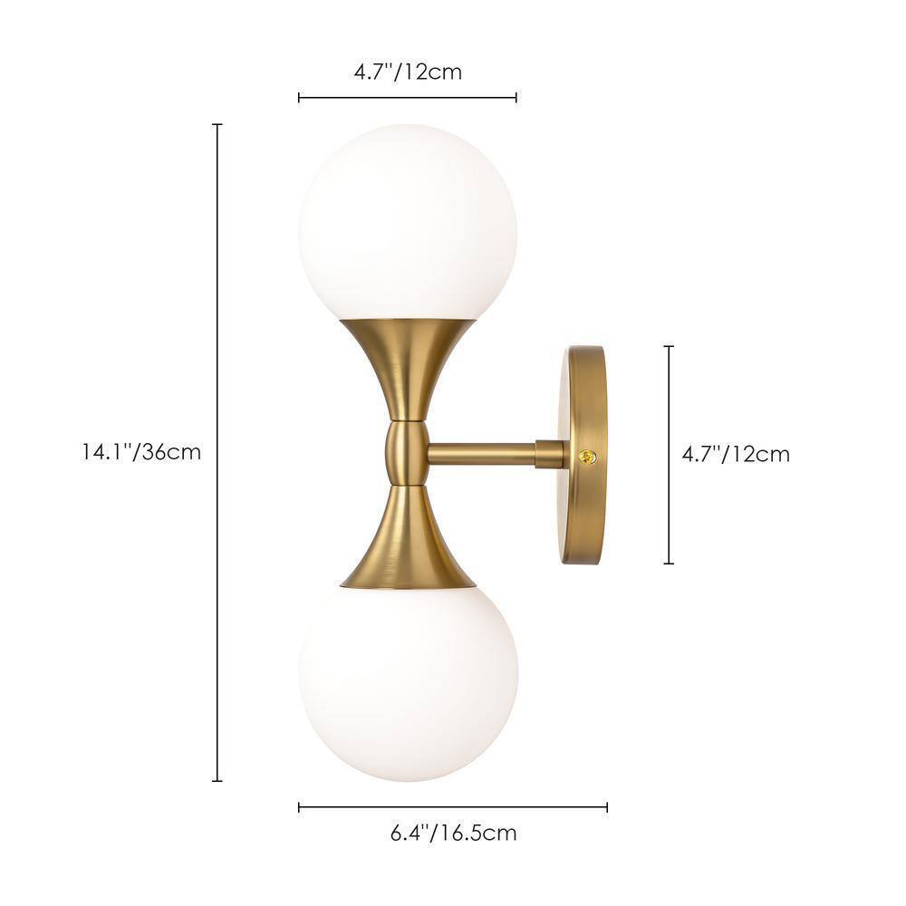 RRTYO North Gold Bubble Modern Up and Down Wall Sconce w/ Opal Glass Globe Shade