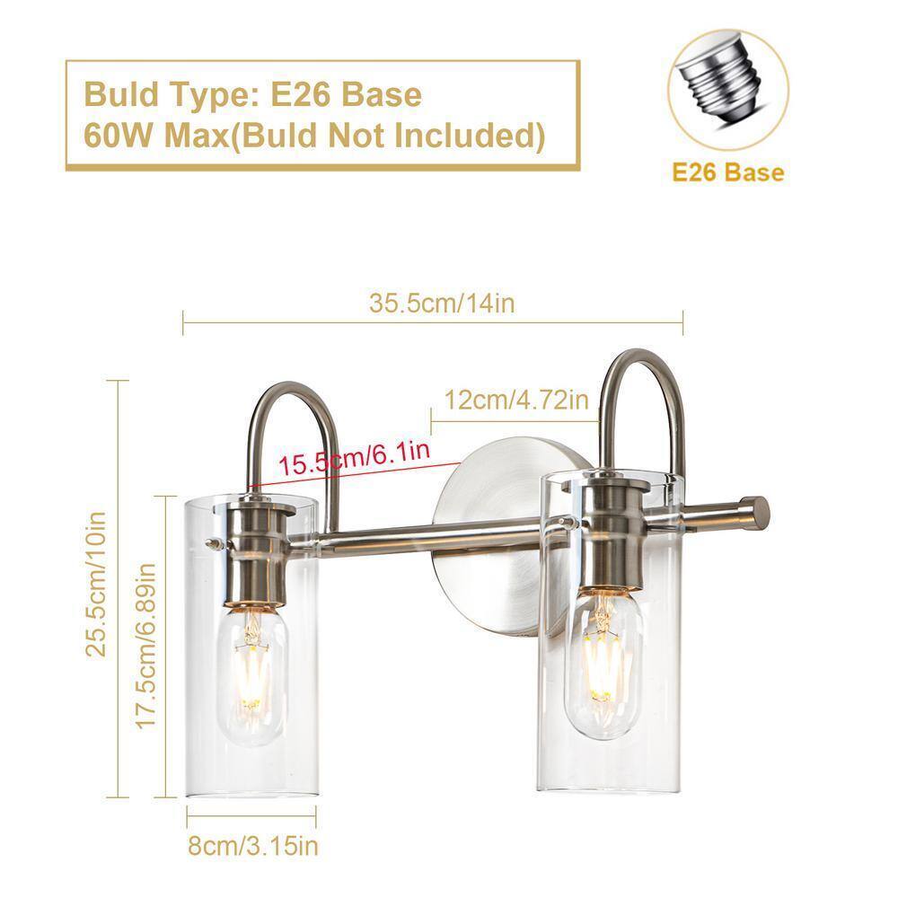 EDISLIVE Paquette 14 in. 2-Light Satin Nickel Modern Vanity Light Fixture