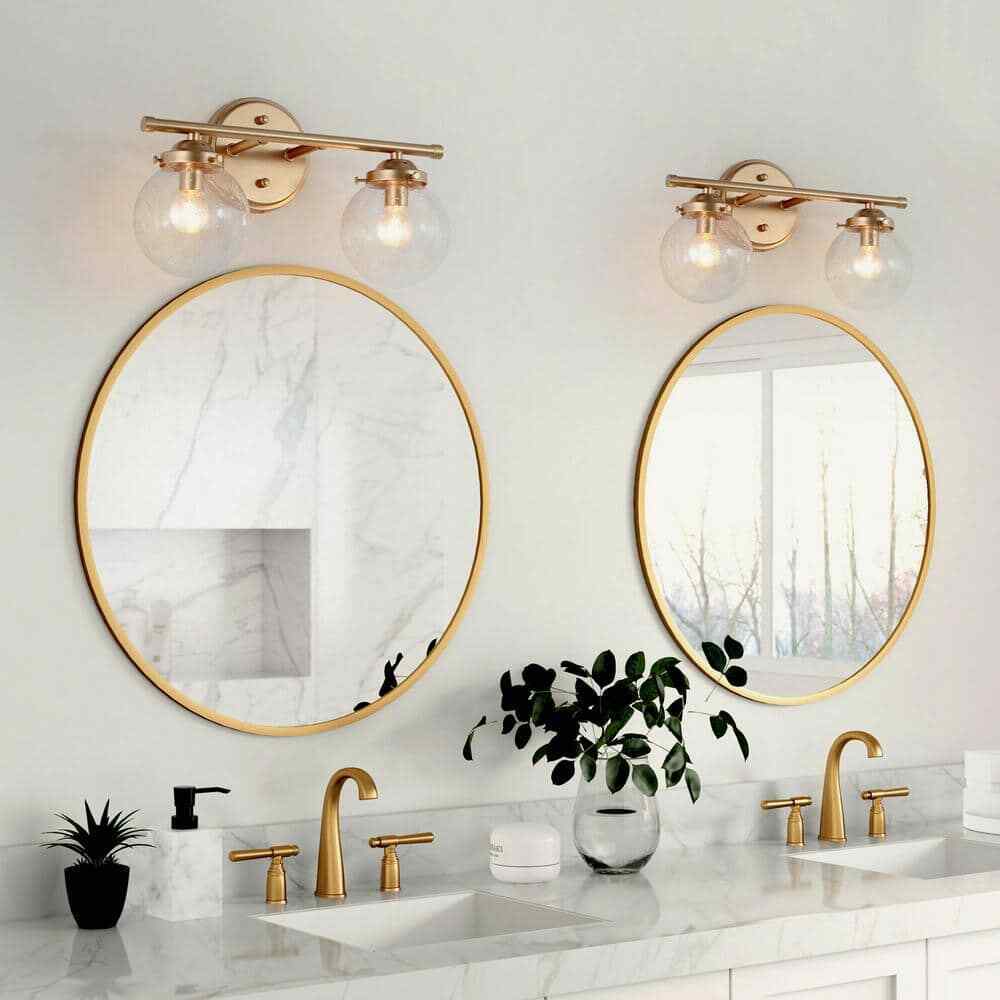 Uolfin Modern Globe Bathroom Vanity Light 2-Light Gold Round Bedroom Wall Sconce