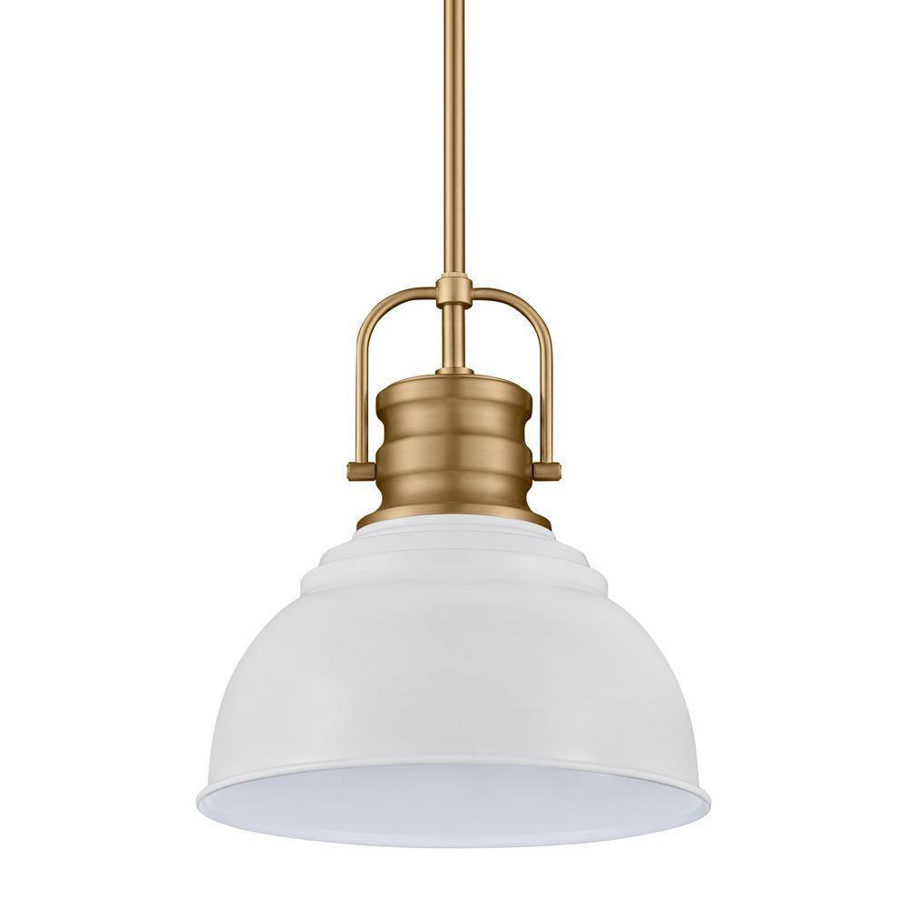 Home Decorators Shelston 10 in. White and Brass Hanging Pendant w/ Metal Shade