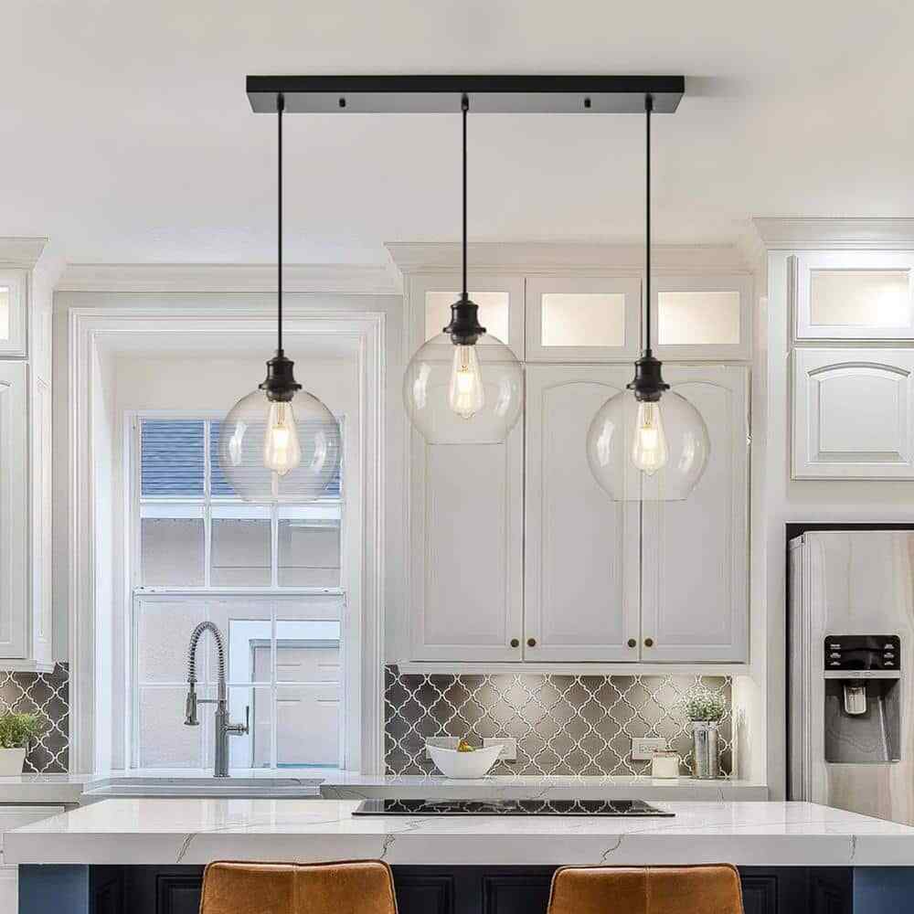 GoYeel Modern Contemporary Black Ceiling Pendant Light w/ Globe Glass Shade