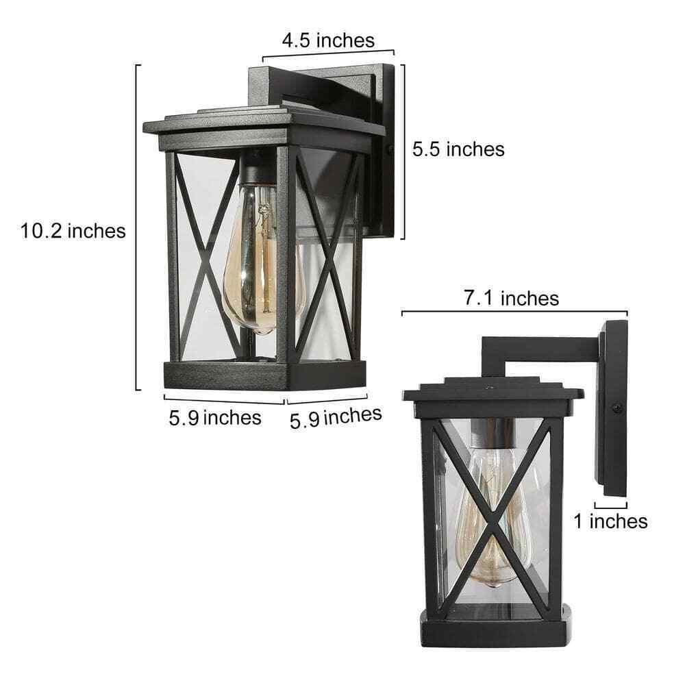 LNC Modern Black Outdoor Lantern Sconce with Clear Glass Shade 1-Light 2-pack