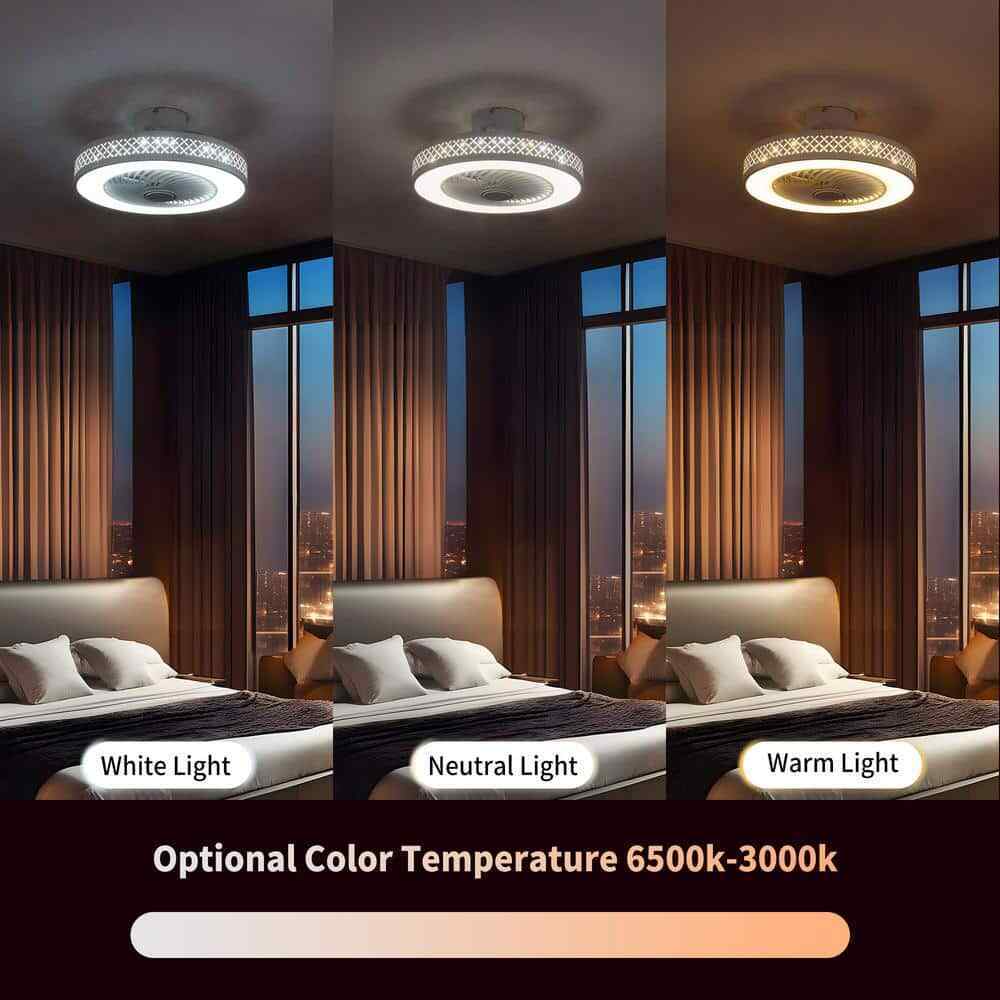 TOZING LED Indoor White Dimmable Matte Modern Cage Ceiling Fan Light w/ Remote