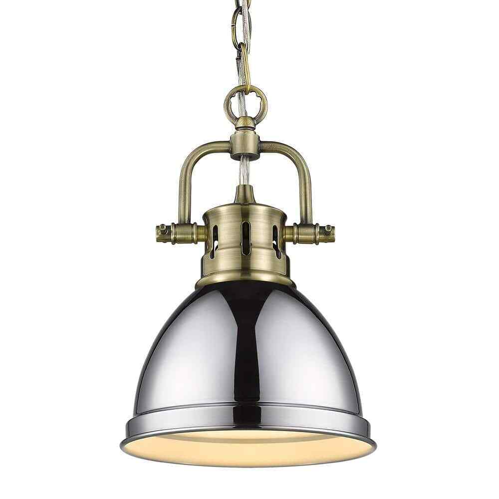 Golden Lighting Duncan 1-Light Aged Brass Standard Mini Pendant with Metal Shade