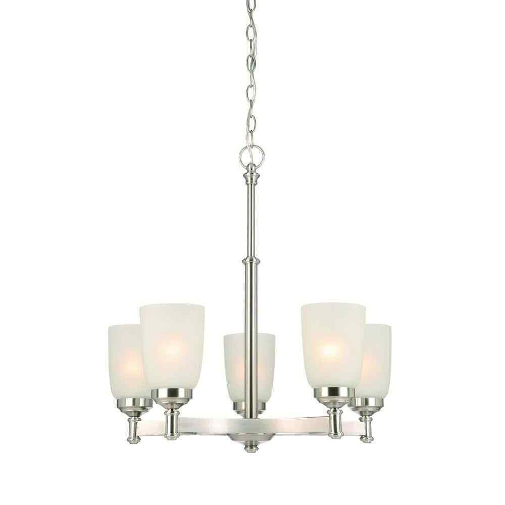 Hampton Bay 5-Light Brushed Nickel Chandelier with Frosted Glass Shades