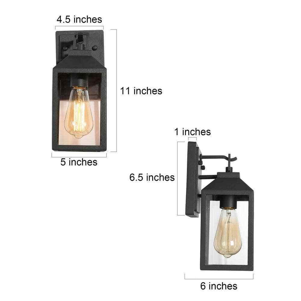 LNC Industrial Textured Black Outdoor Lantern Sconce w/ Clear Glass Shade