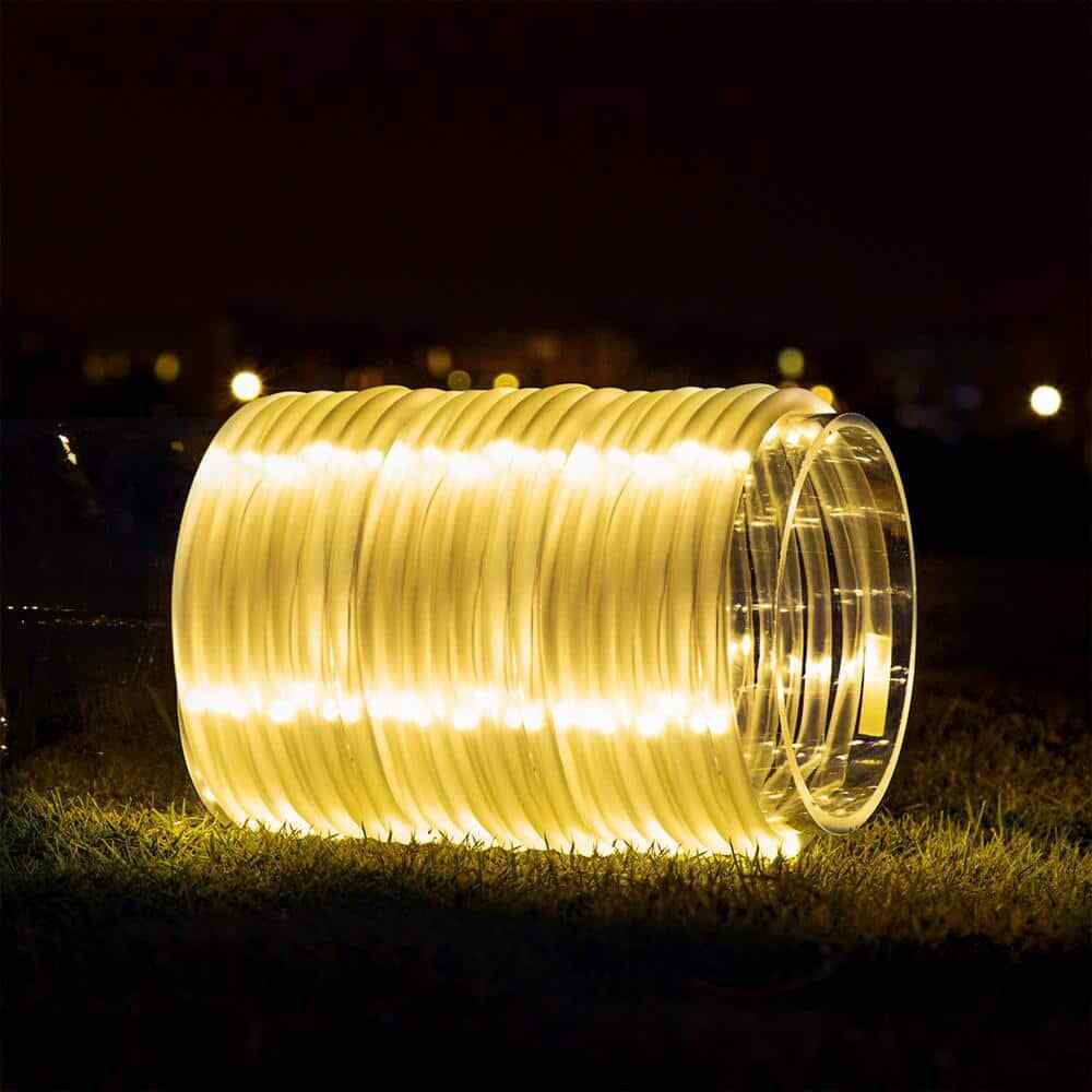 GIGALUMI 35.7 ft. Solar Powered Warm White LED Rope Light with 8 Modes 2-Pack