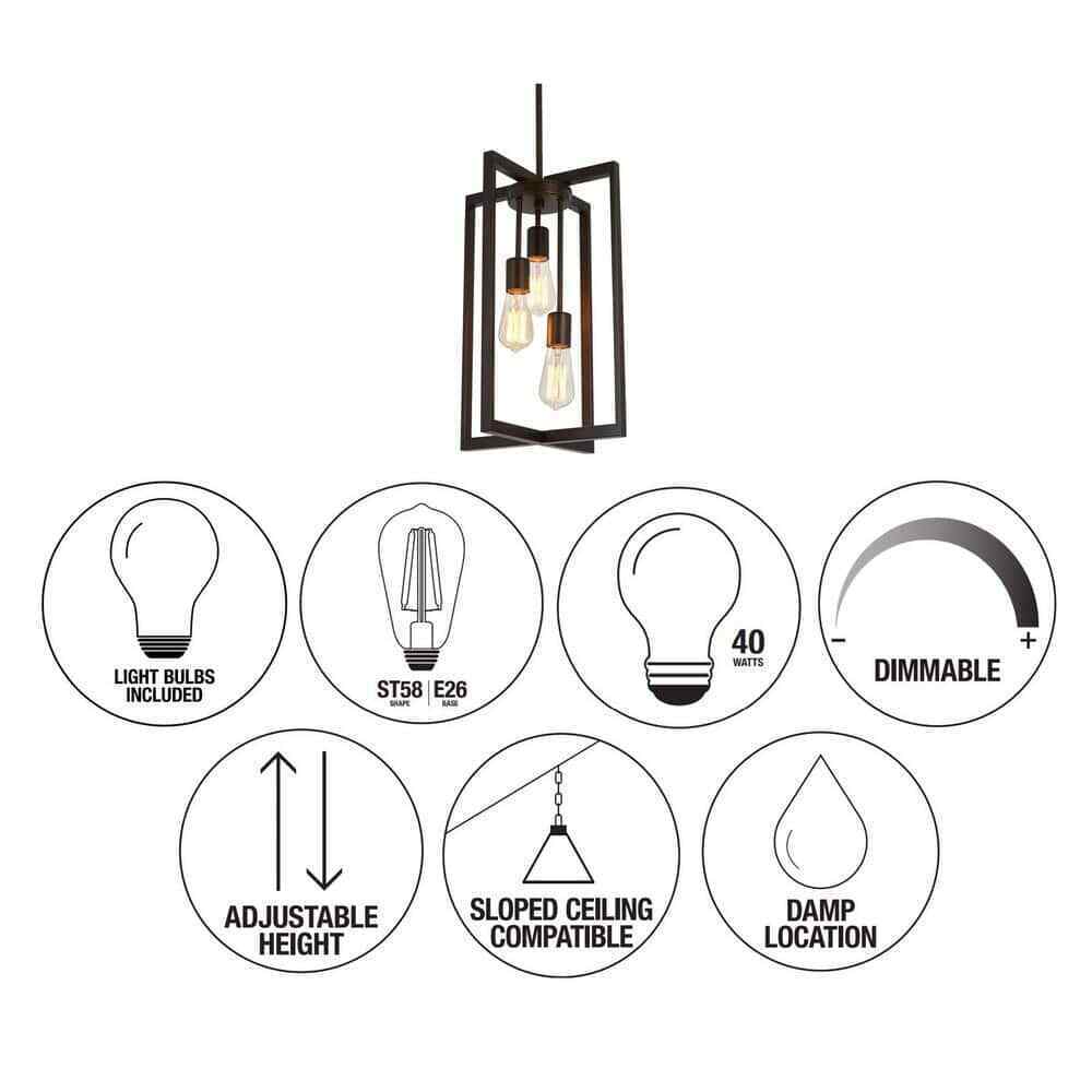 Artika Yale 3-light Black Modern Industrial Caged Hanging Pendant Light