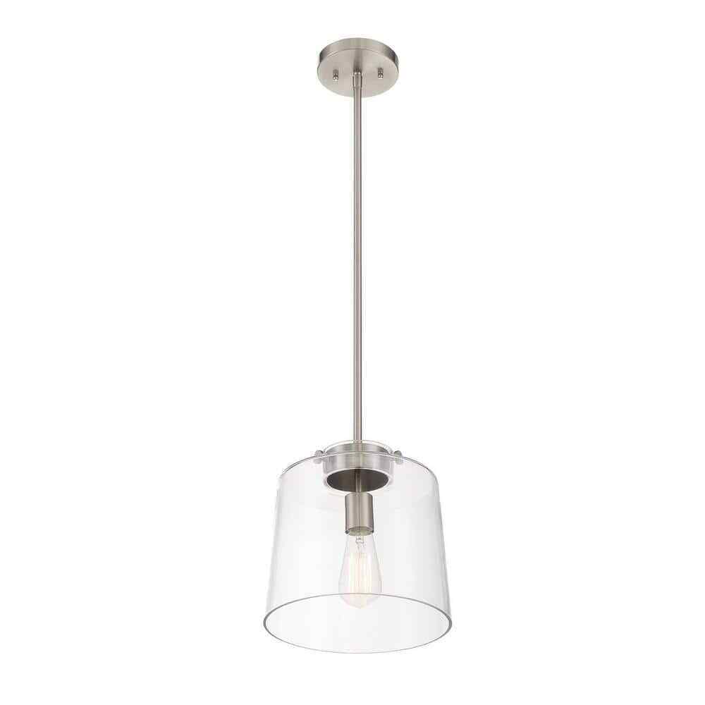 Hampton Bay Mullins 10 in. 1-Light Brushed Nickel Pendant Hanging Light