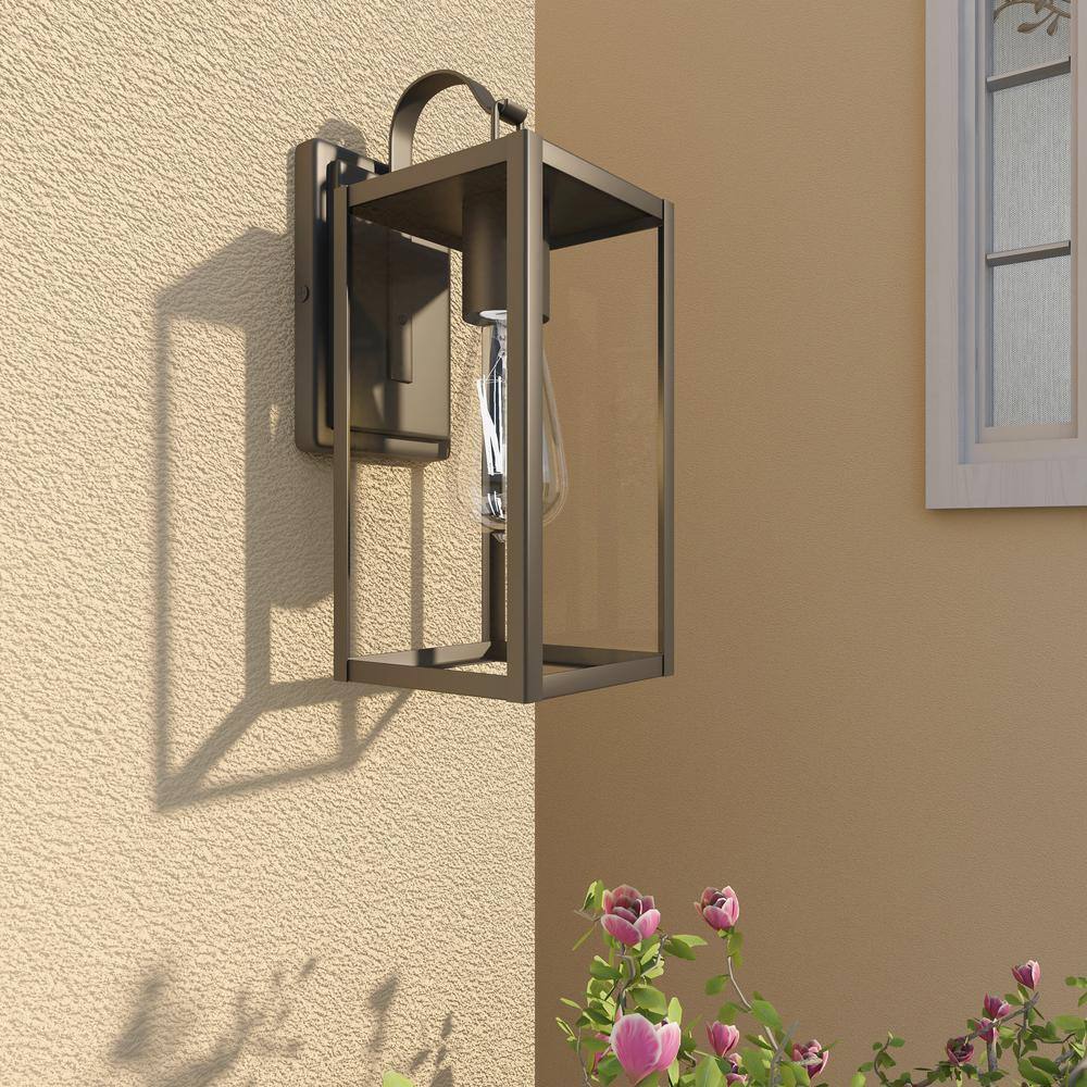 Dawn 13 in. 1-Light Matte Black Hardwired Outdoor Wall Lantern Modern Sconce
