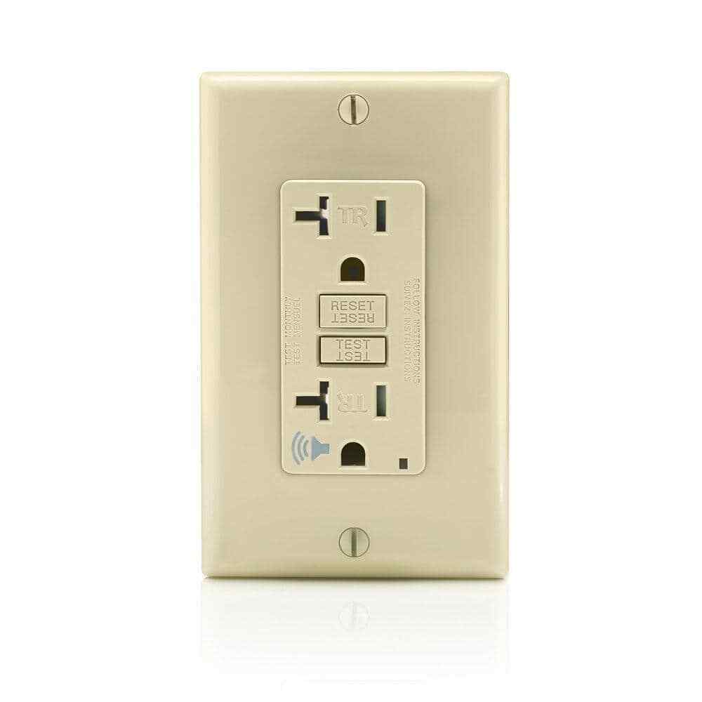 Leviton 20 Amp SmartlockPro Self-Test Slim GFCI Outlet Audible Trip Alert Ivory