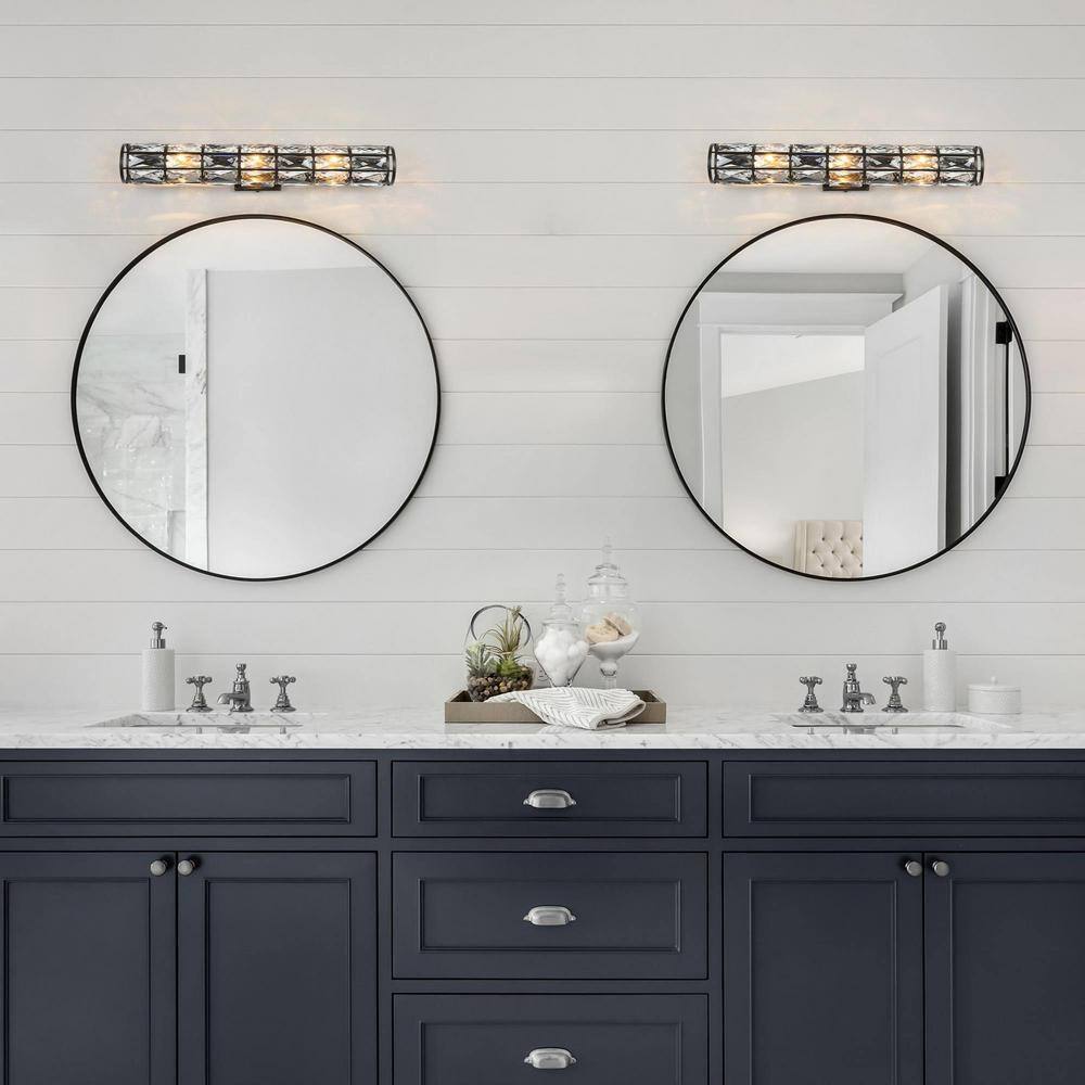 LNC Modern Transitional 23.6 in. 3-Light Black Vanity Light w/ Shade Wall Sconce