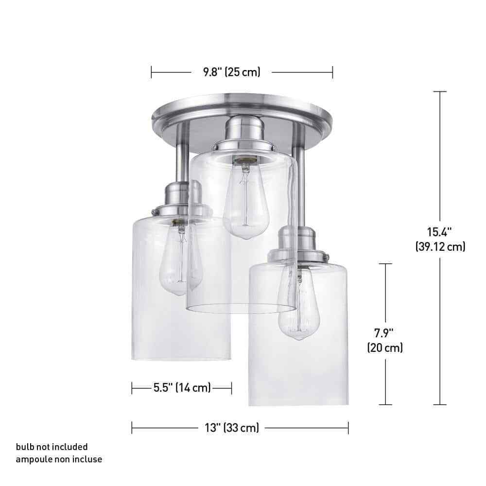 Globe Electric Annecy 3-Light Brushed Steel Semi-Flush Mount Ceiling Light
