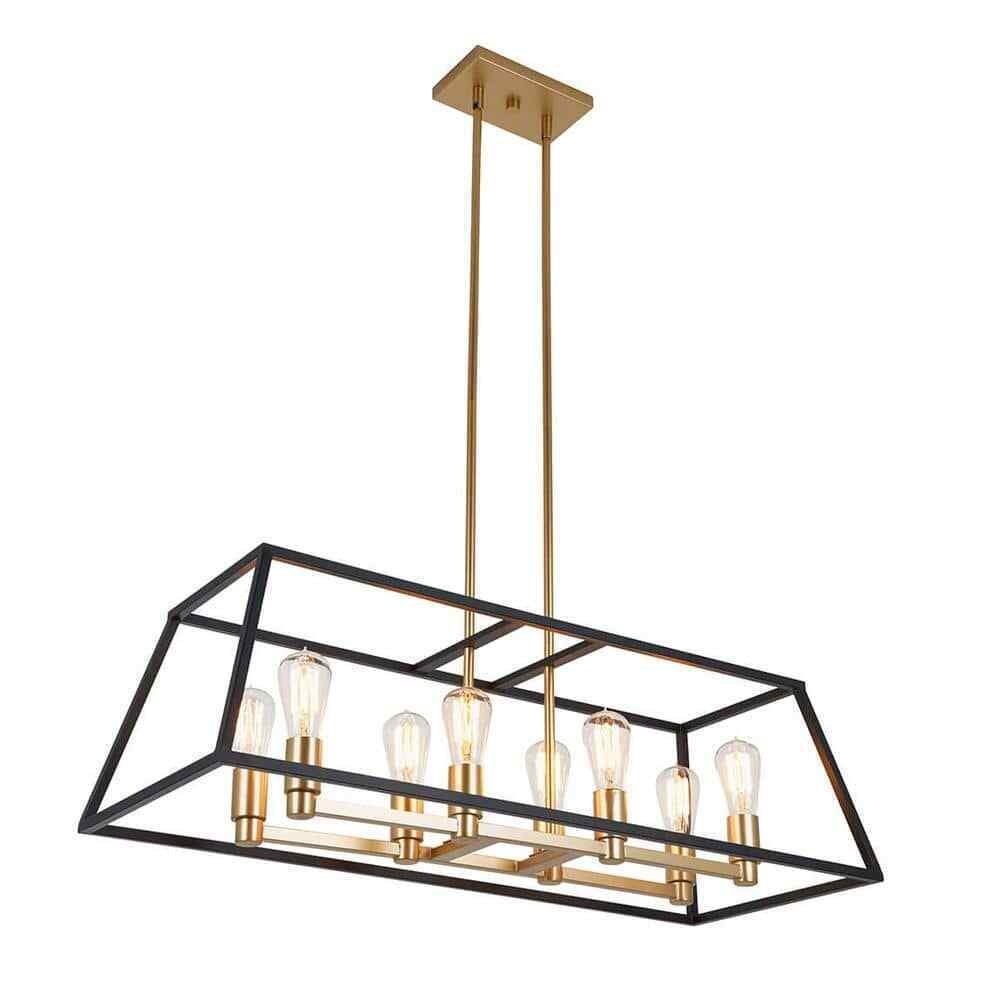 Artika Carter 8-Light Black Gold Modern Industrial Cage Chandelier Light Fixtur