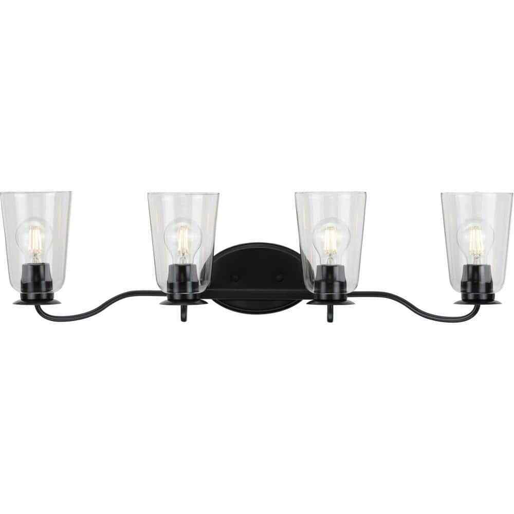 Progress Lighting Durrell Collection 4Light Matte Black Clear Glass Vanity Light