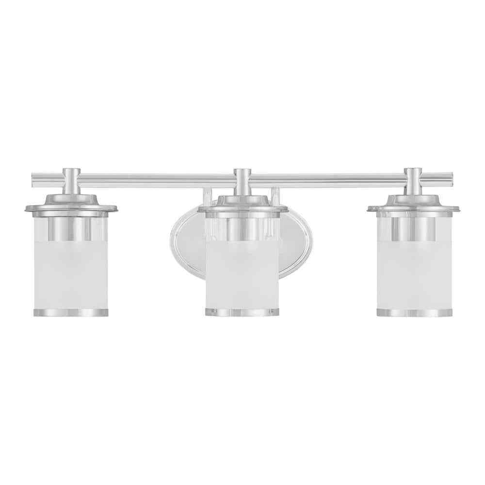 Hampton Bay 23.25 in. Truitt 3-Light Chrome Vanity Light w/ Clear and Sand Glass