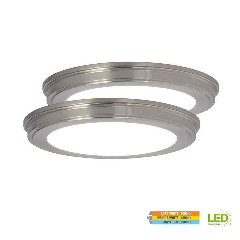 Commercial Electric 13in Brushed Nickel Ceiling Flush Mount Light Fixture 2-Pack