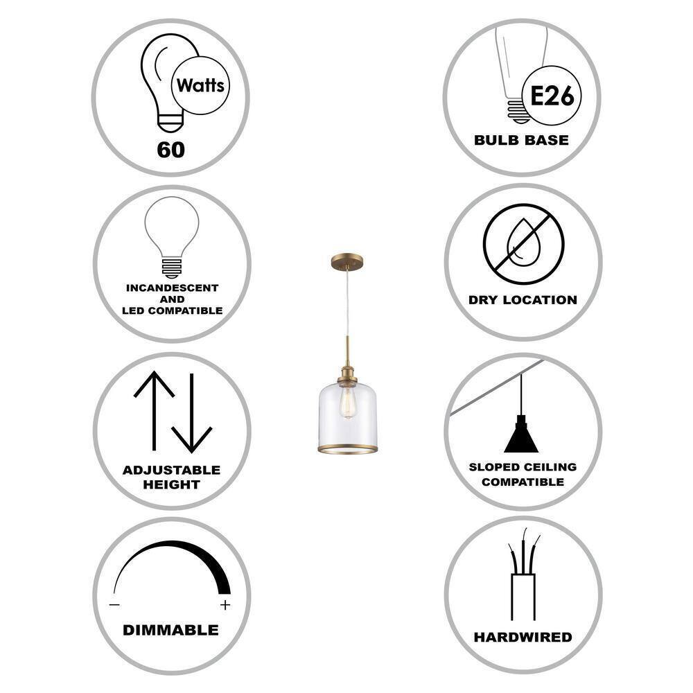 Bel Air Lighting Dorina 1-Light Antique Gold Mason Jar Hanging Pendant Light