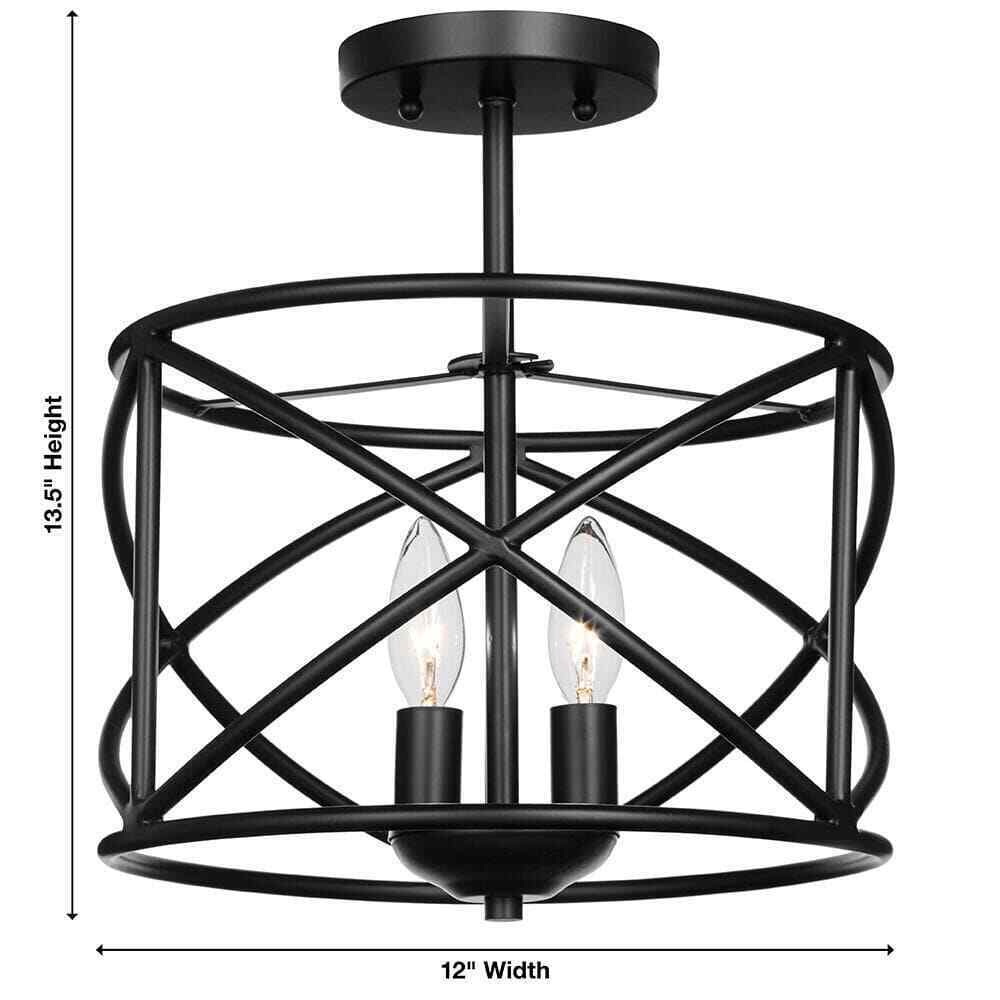 Hampton Bay Hastings 13.5 in. 2-Light Satin Bronze Drum Ceiling Semi Flush Light