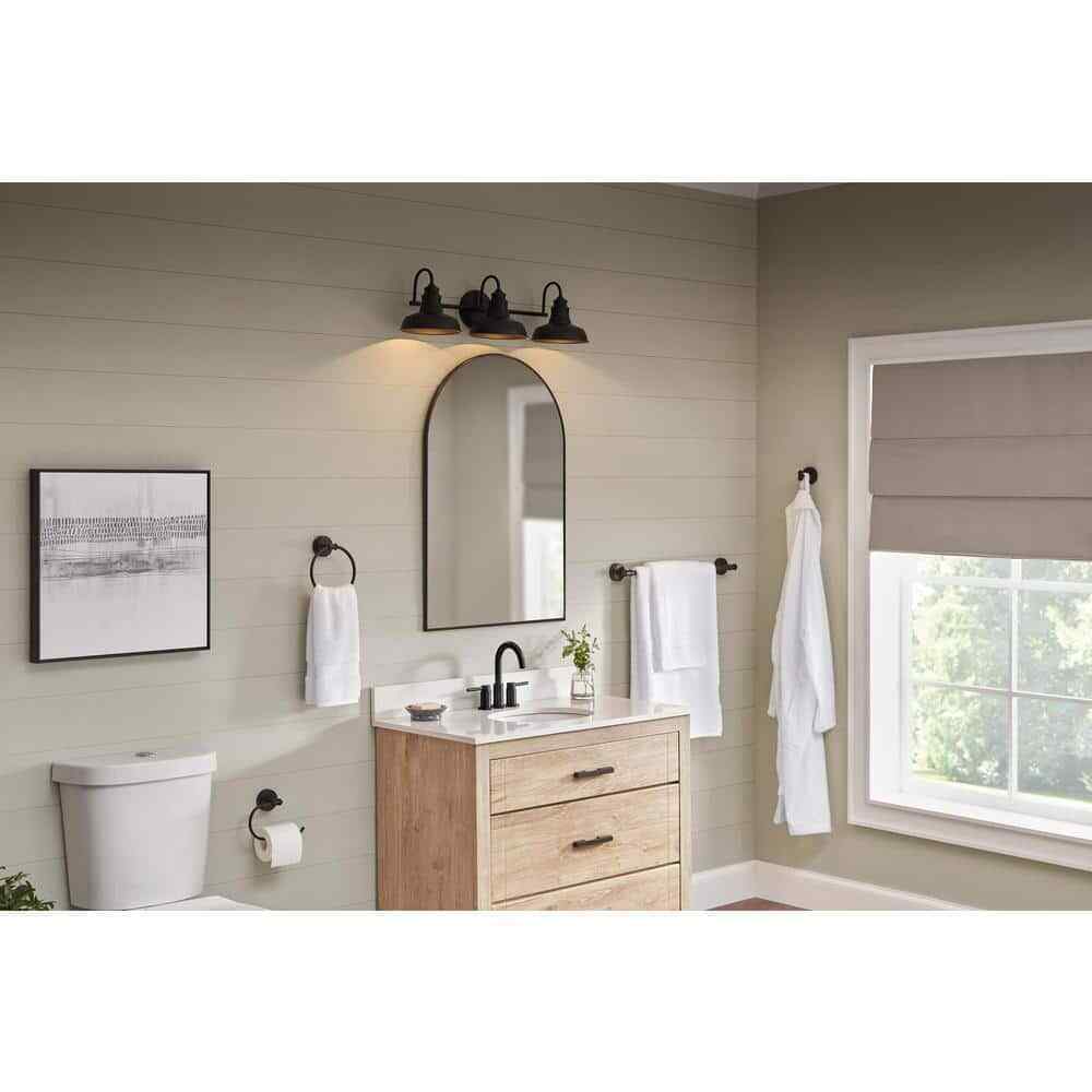 Hampton Bay 29 in. Elmcroft 3-Light Matte Black Vanity Light w/ Metal Shades