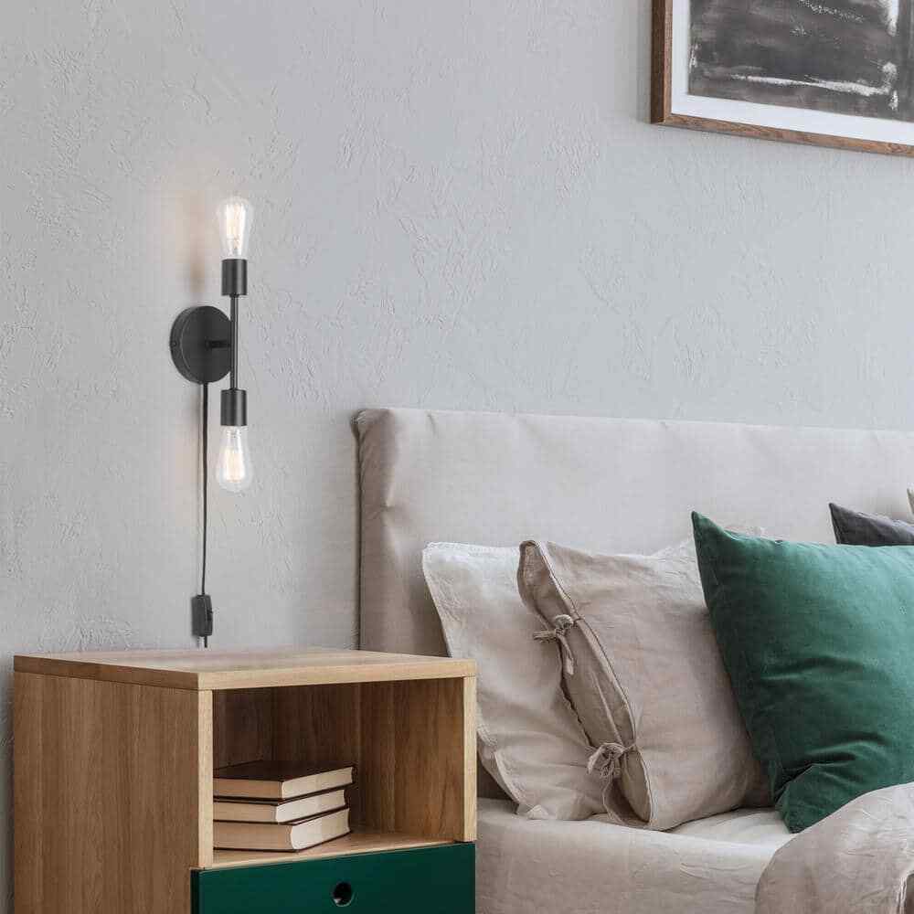 Hampton Bay Stockport 2-Light Matte Black Wall Sconce 65742