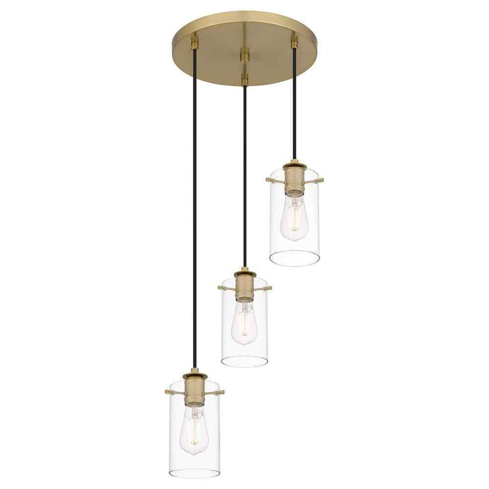 Hampton Bay Regan Brushed Gold Pendant Hanging Light w/ Clear Glass Shades