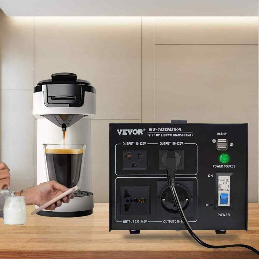 VEVOR Voltage Converter 1000-Watt 110-Volt/240-Volt US/EU Outlet USB Port