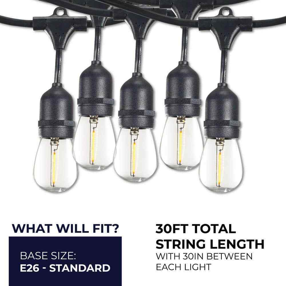 Bulbrite Outdoor 30 ft. Edison String Light Shatter Resistant Bulbs 12-Sockets