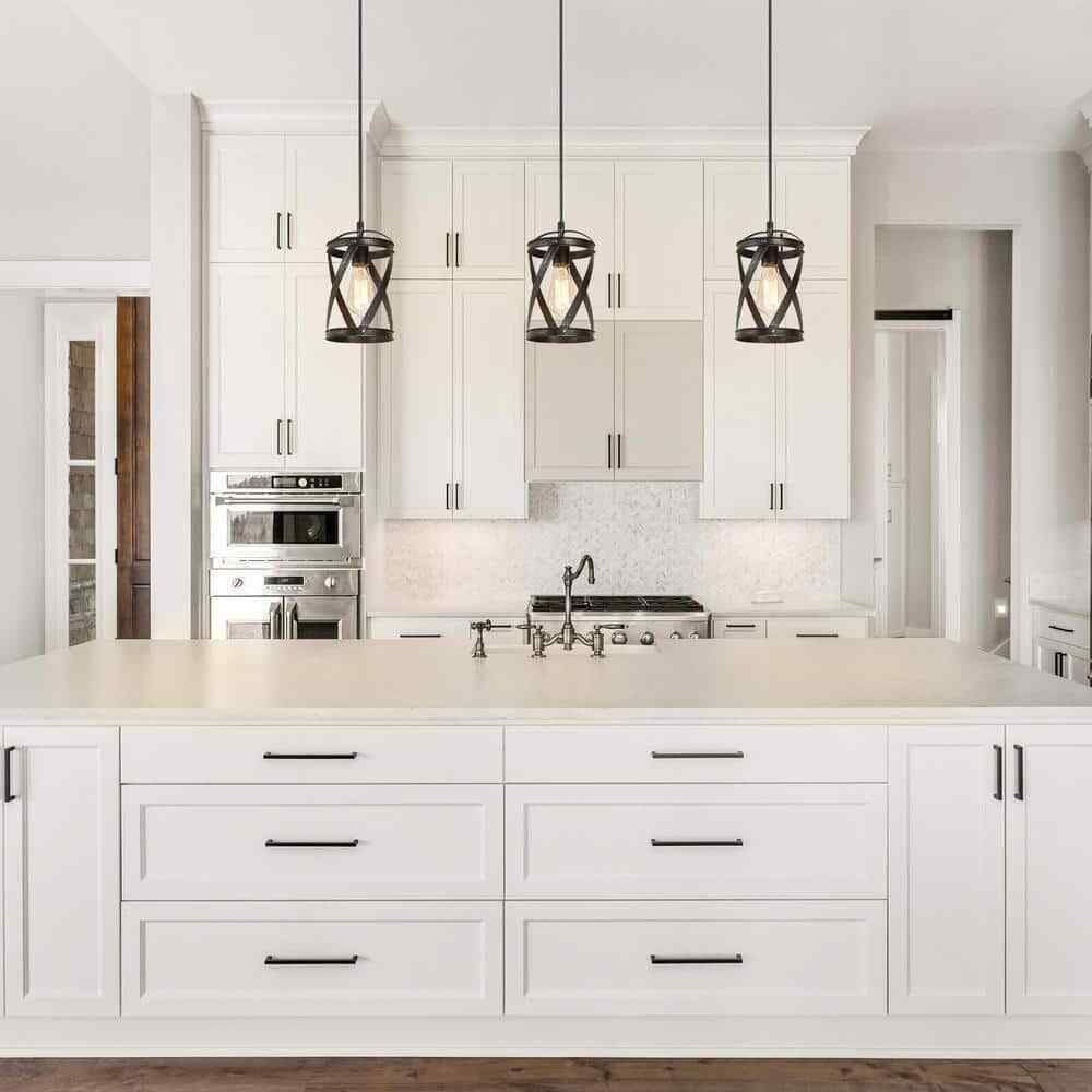 LNC Industrial Brushed Black 1-Light Drum Pendant Modern Island Pendant Light
