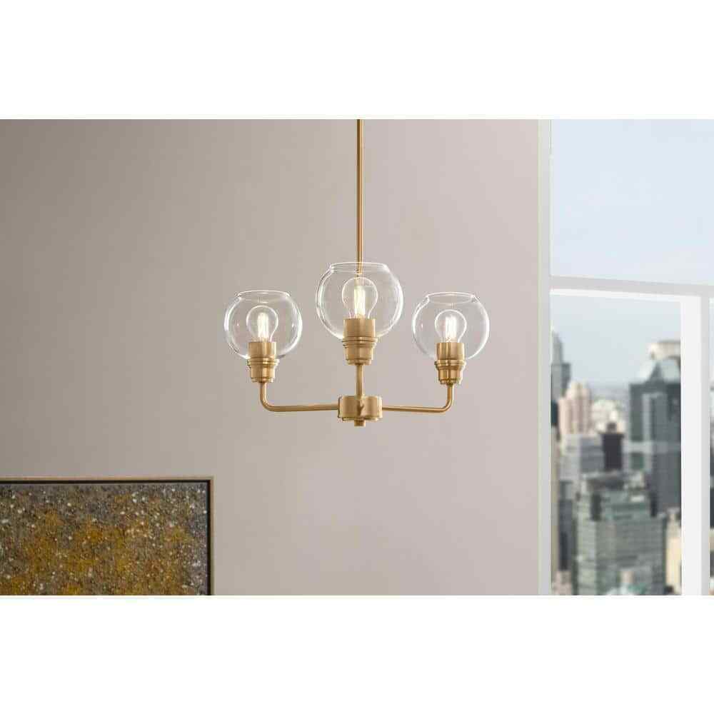 Hampton Bay Florabelle 3-Light Chandelier Antique Gold Clear Globe Glass Shades