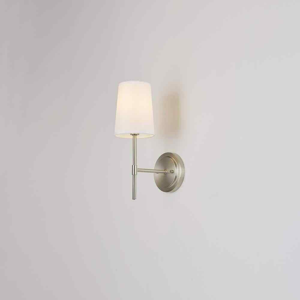 Globe Electric Clarissa 1-Light Brushed Nickel Wall Sconce w/ White Fabric Shade