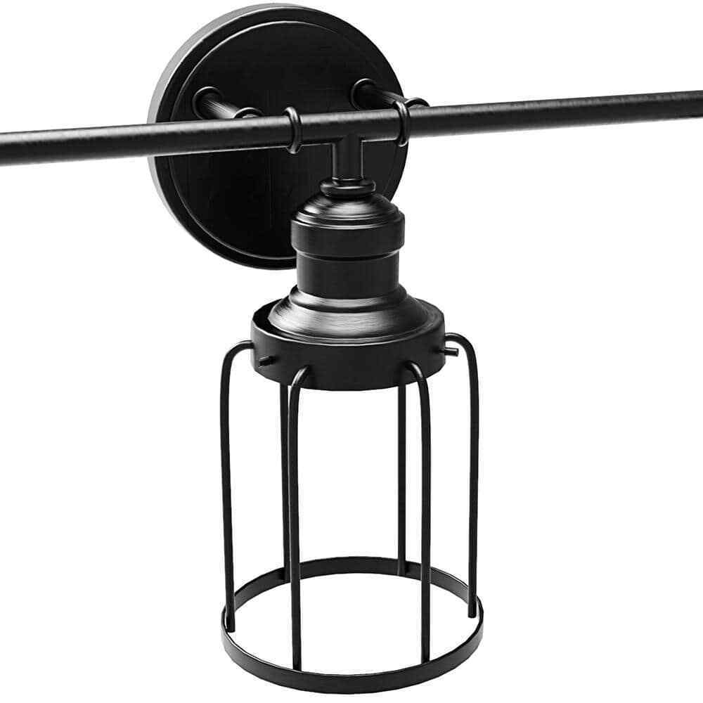 Cedar Hill 24 in. 3-Light Black Industrial Vanity with Metal Cage Wall Sconce