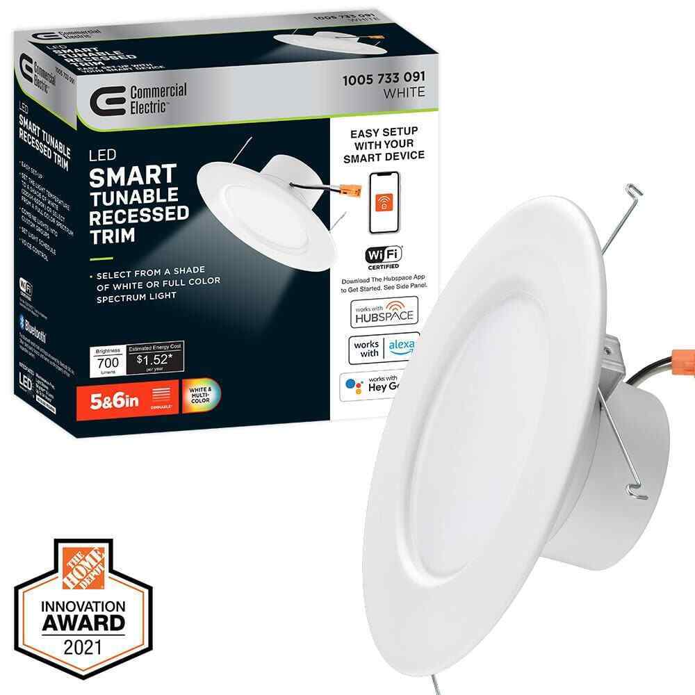 Commercial Electric 5 in./6 in. T20 Smart Color CCT LED Recessed Light Trim