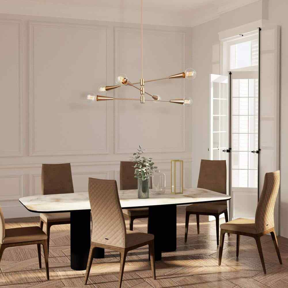 Uolfin Modern Sputnik Dule 6-Light Brass Gold Linear Chandelier