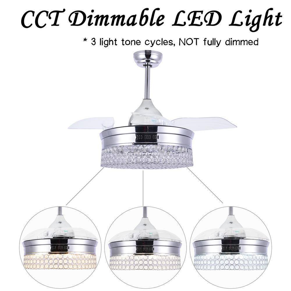 Bella Depot 36 in. LED Indoor Chrome Retractable Crystal Ceiling Fan