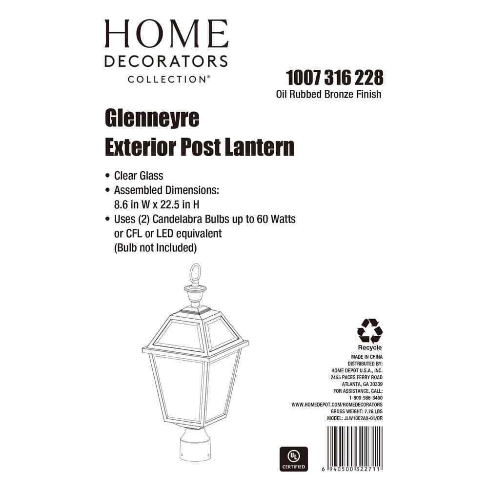 Home Decorators Glenneyre 8-5/8 in. W 2-Light Oil-Rubbed Bronze Outdoor Post
