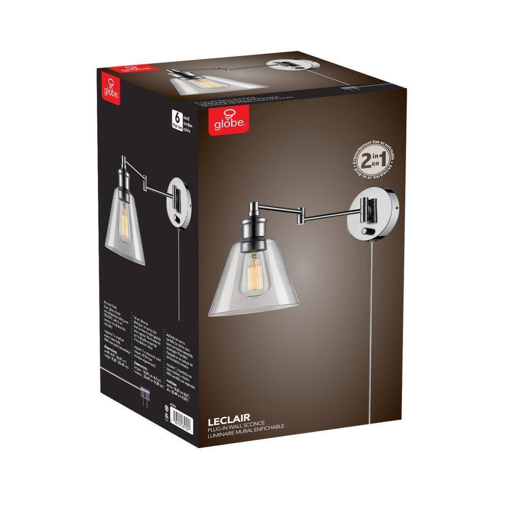 Globe Electric LeClair 1-Light Chrome Swing Arm Wall Sconce 65704