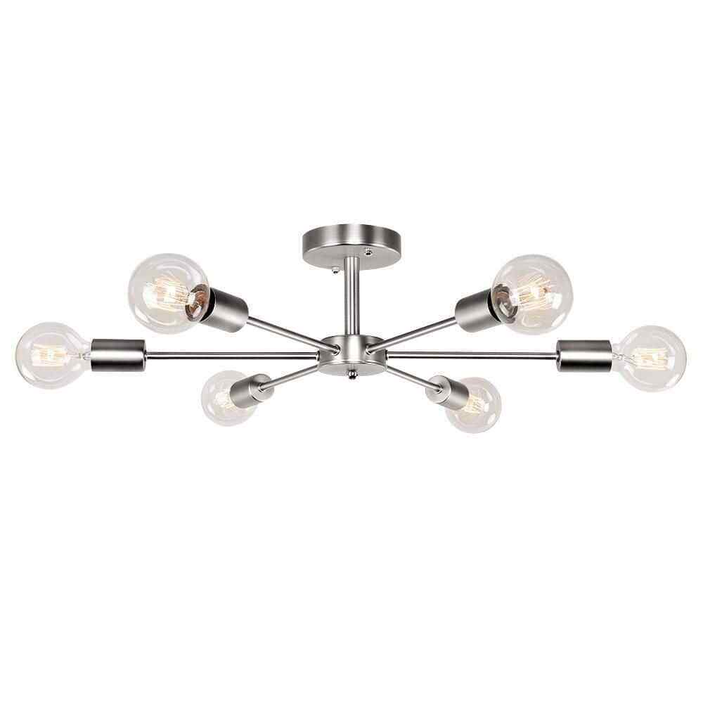 RRTYO Gallman 6-Light Nickle Mid-Century Pendant Ceiling Light