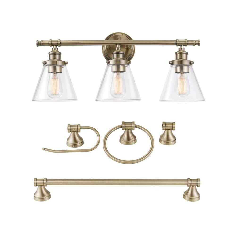 Globe Electric Parker 3-Light Brass 5-Piece All-In-One Bath Vanity Light Set