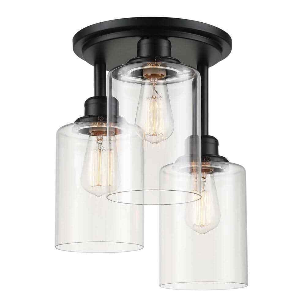 Globe Electric Annecy 13 in. 3-Light Matte Black Semi-Flush Mount