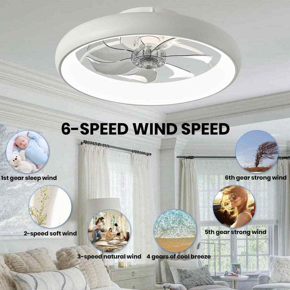 ANTOINE 20 in. LED Indoor White Bladeless App Control Low Profile Ceiling Fan