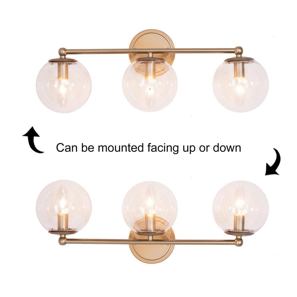 Uolfin Naomi 3-Light Brass Gold Round Powder Room Wall Sconce Light
