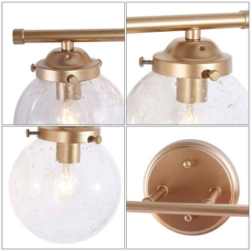 Uolfin Modern Globe Bathroom Vanity Light 2-Light Gold Round Bedroom Wall Sconce