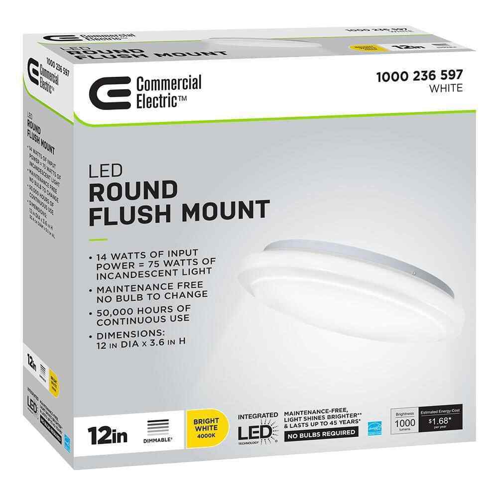 Commercial Electric 12 in White Round Closet Light LED Flush Mount Ceiling Light