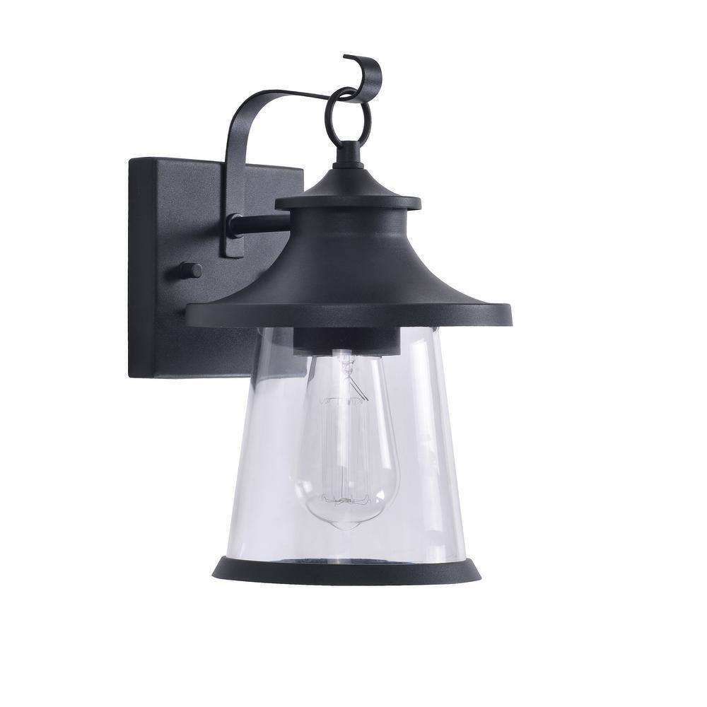 Hampton Bay Chartwell 1-Light Black Hardwired Outdoor Wall Lantern Sconce