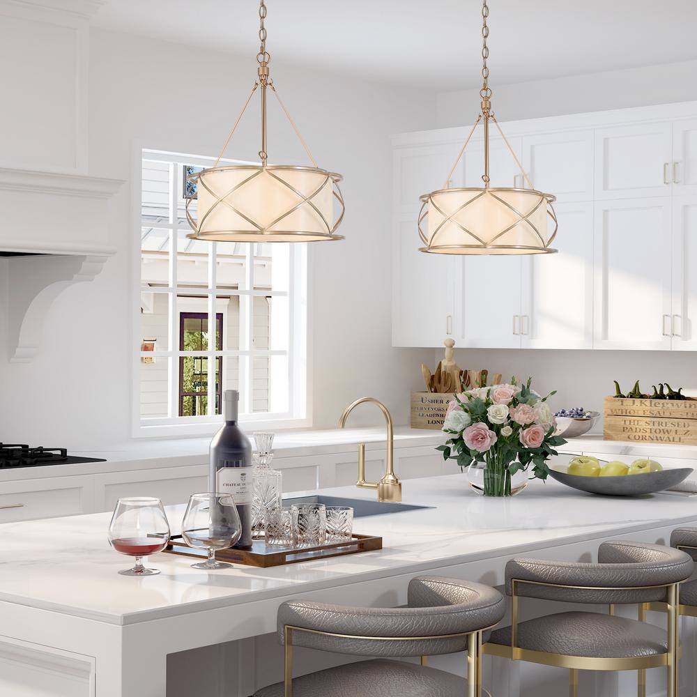Uolfin Gold Drum 3-Light Modern Farmhouse Cage Chandelier